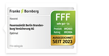 2023: Franke & Bornberg bewertet die Leistungen unserer Hausratversicherung im Tarif Optimal mit der Bestnote 